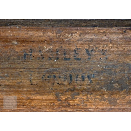 588 - An antique dapple grey painted wooden rocking horse with leather saddle, probably by FH Ayres, raise... 