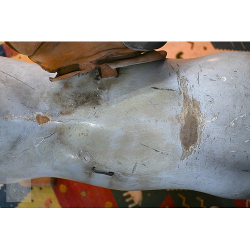 588 - An antique dapple grey painted wooden rocking horse with leather saddle, probably by FH Ayres, raise... 