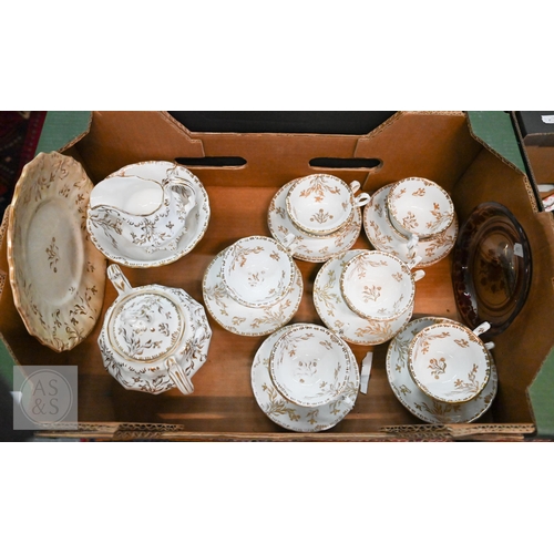 A Victorian Staffordshire china tea set with gilt decoration ...