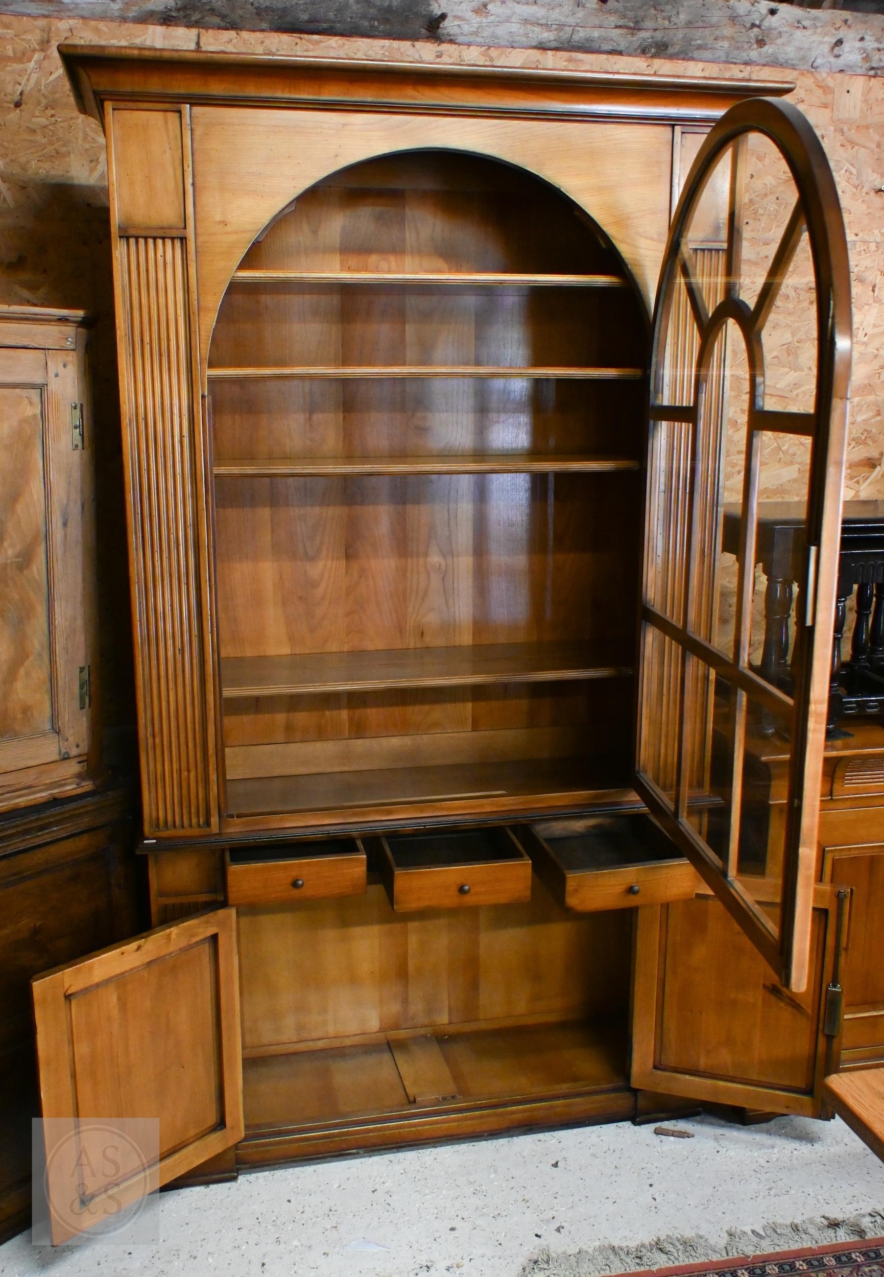 American Federal style cherry wood cabinet bookcase with glazed arched ...