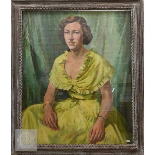 Francis Wynne Thomas (1907-1989) - Portrait of a young lady in yellow dress, oil on canvas, signed and dated '54, 90 x 74 cm