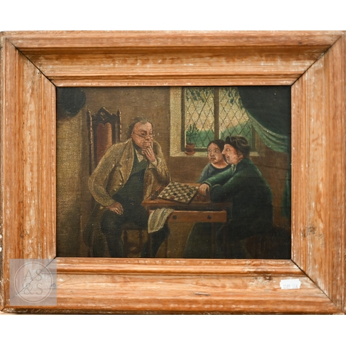 323 - Naive school - Playing draughts, oil on board, 21 x 28 cm; Men playing cards, oil on board, 25 x 32 ... 