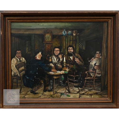 323 - Naive school - Playing draughts, oil on board, 21 x 28 cm; Men playing cards, oil on board, 25 x 32 ... 