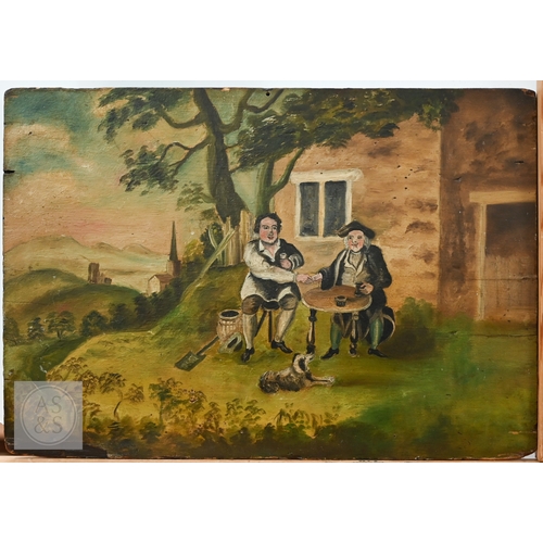 323 - Naive school - Playing draughts, oil on board, 21 x 28 cm; Men playing cards, oil on board, 25 x 32 ... 