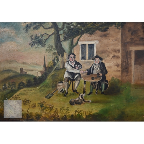 323 - Naive school - Playing draughts, oil on board, 21 x 28 cm; Men playing cards, oil on board, 25 x 32 ... 