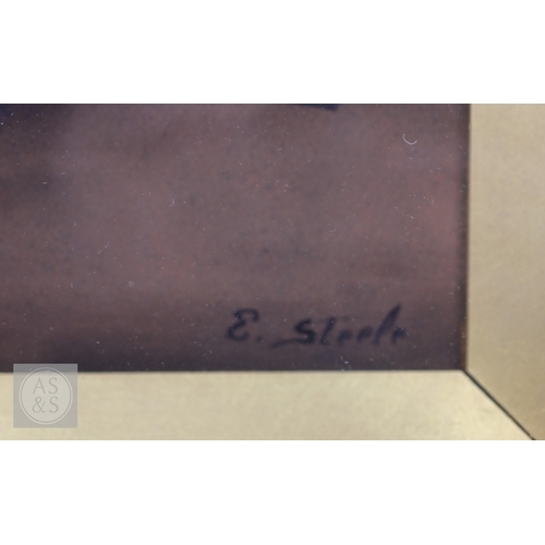 329 - E Steele - A pair of still life studies with fruit and flowers, oil on board, signed, 28 x 29 cm (2)