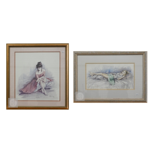 331 - Francis Boxall - A reclining female figure, watercolour, signed, 24.5 x 45 cm to/w a limited edition... 