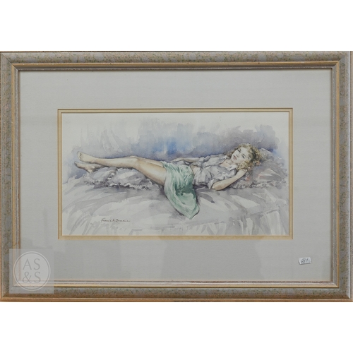 331 - Francis Boxall - A reclining female figure, watercolour, signed, 24.5 x 45 cm to/w a limited edition... 