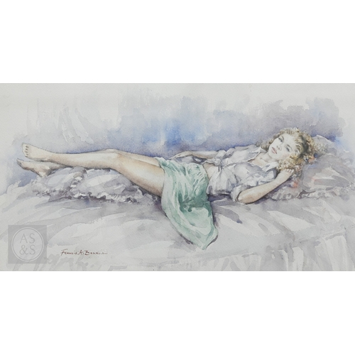 331 - Francis Boxall - A reclining female figure, watercolour, signed, 24.5 x 45 cm to/w a limited edition... 