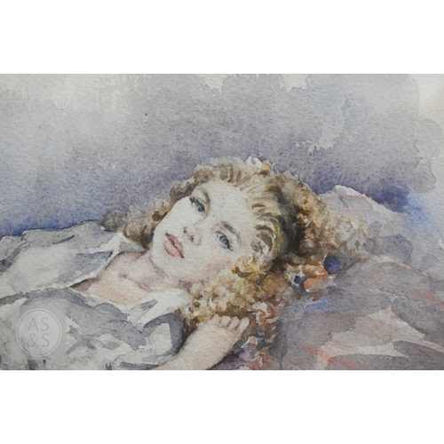 331 - Francis Boxall - A reclining female figure, watercolour, signed, 24.5 x 45 cm to/w a limited edition... 