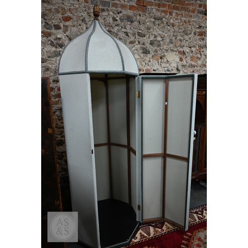 382 - A pair of octagonal 'Campaign tent' cupboards with wooden dome top frames with quarter gilt acorn fi... 