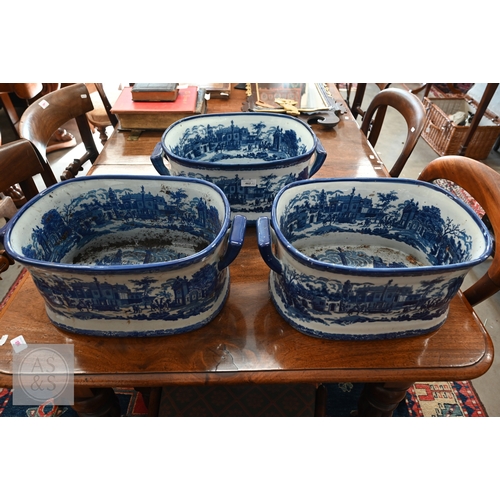 462 - Three blue and white footbaths/planters, printed with Italianate townscapes (3)