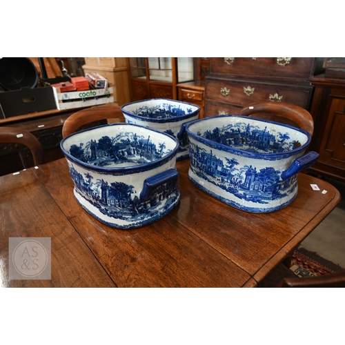 462 - Three blue and white footbaths/planters, printed with Italianate townscapes (3)