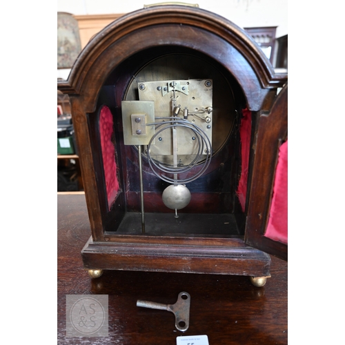 53 - A 1920s HAC tambour oak cased three-train mantel clock, 28 cm high to/w a late 19th century french s... 