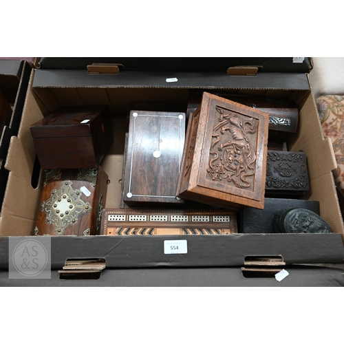 Various 19th century and later boxes including cutlery box, cribbage ...