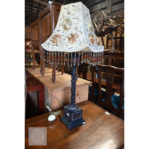 383 - A gilt metal neoclassical standard lamp on marble base with lion paw feet, 140 cm high to/w bronzed ... 