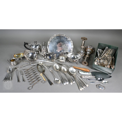 11 - A set of epns King's pattern flatware, to/w various other electroplated wares including large dairy ... 