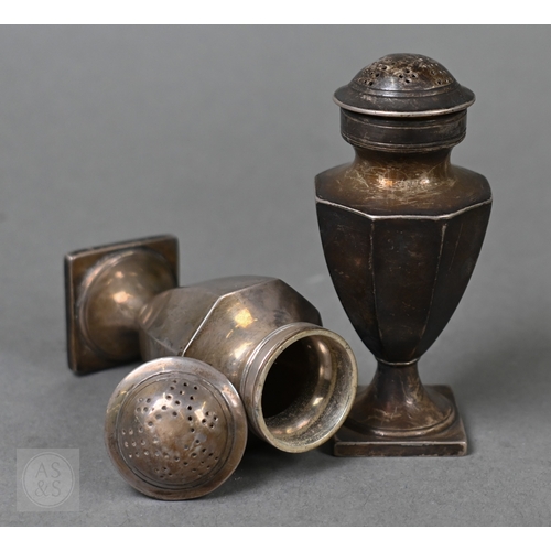 15 - An octagonal silver seven-piece condiment set, Birmingham 1927/32, 8.6ozt net of glass liners (a/f)t... 