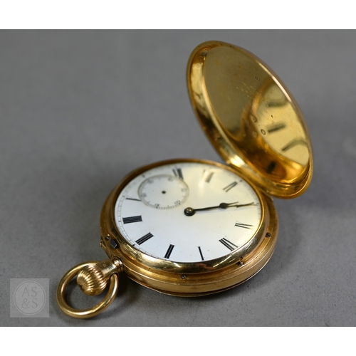 188 - Lister & Sons, Newcastle On Tyne, an 18ct gold full hunter keyless fob watch, the white enamelle... 