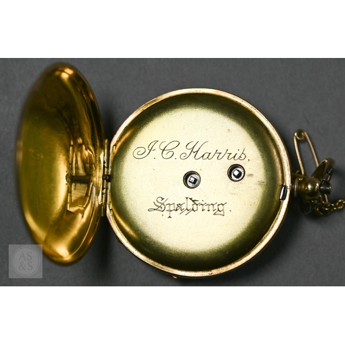 189 - Harris, Spalding, an 18ct gold ladies fob watch, the key wind movement with gilded Roman numeral dia... 