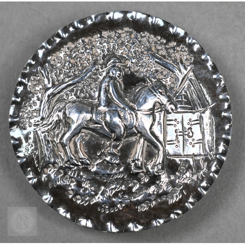 29 - A late Victorian silver heart-shaped trinket box with embossed scroll decoration to the hinged top, ... 