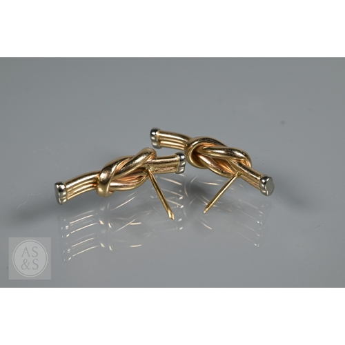 351 - A Continental brick link necklace, bracelet and earring set, with central knot design, yellow and wh... 