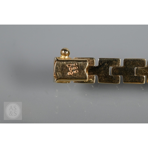 351 - A Continental brick link necklace, bracelet and earring set, with central knot design, yellow and wh... 