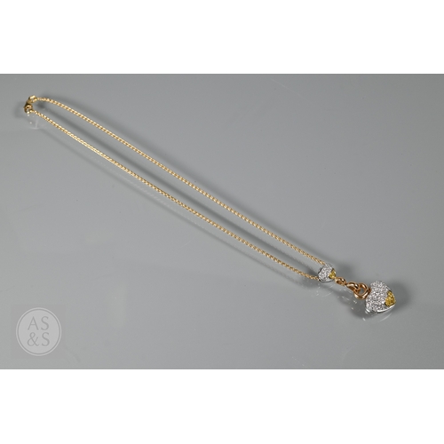 388 - A diamond pendant on chain and earring suite, the double heart drop pendant pavé set with round bril... 