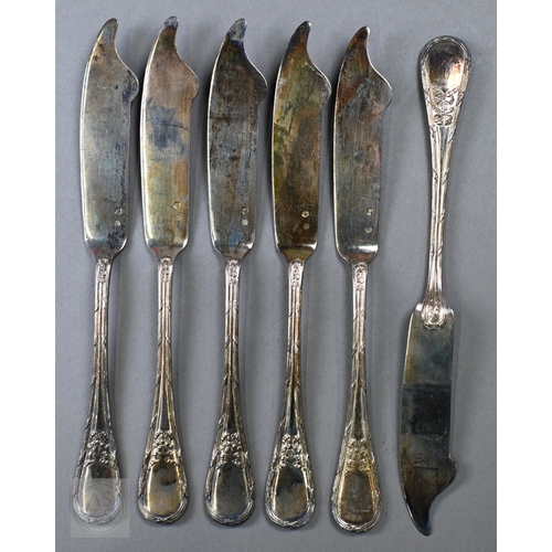 43 - An antique cased set of six each Austro-Hungarian .800 grade fish knives and forks, 23oz little used... 