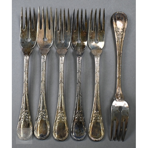 43 - An antique cased set of six each Austro-Hungarian .800 grade fish knives and forks, 23oz little used... 