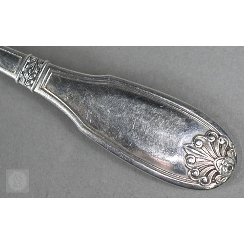 44 - A set of eleven French .950 grade table forks, the Art Deco style handles with honeysuckle finials, ... 