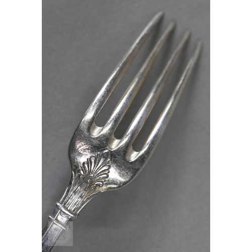 44 - A set of eleven French .950 grade table forks, the Art Deco style handles with honeysuckle finials, ... 