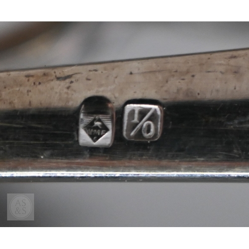 51 - A set of six German .800 grade table forks and two matching serving spoons and a fork with vestigial... 