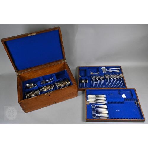 64 - A oak canteen of silver Old English pattern flatware for up to twelve settings (some missing element... 