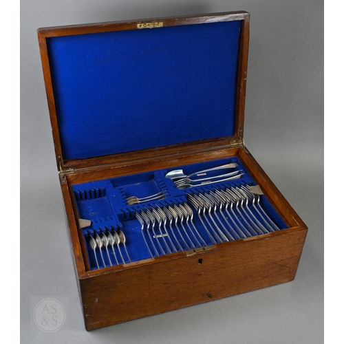 64 - A oak canteen of silver Old English pattern flatware for up to twelve settings (some missing element... 