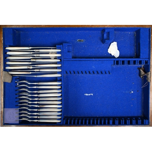 64 - A oak canteen of silver Old English pattern flatware for up to twelve settings (some missing element... 