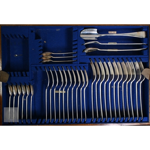 64 - A oak canteen of silver Old English pattern flatware for up to twelve settings (some missing element... 