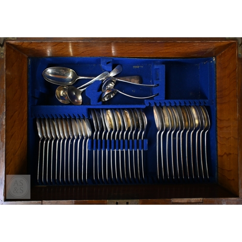 64 - A oak canteen of silver Old English pattern flatware for up to twelve settings (some missing element... 
