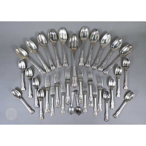 A matched set of Kings Pattern silver flatware, William IV, Victorian ...