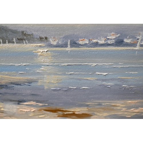 617 - Ken Hammond (British, b 1948) - Estuary, oil on canvas, signed lower right, 39.5 x 39 cm