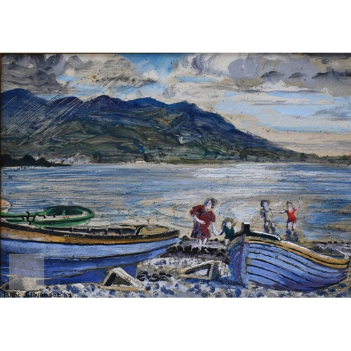 620 - Patric Stevenson (British, 1909-1983) - 'Boats on the beach, Warrenpoint', gouache, signed lower lef... 