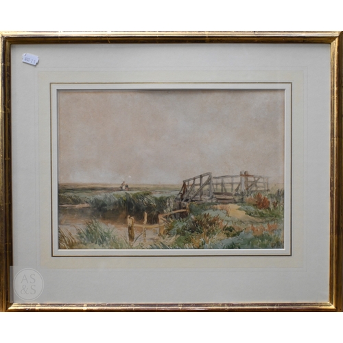 621 - E M Wimperis (British, 1835-1900) - 'Amberley, wild brooks', watercolour, signed with initials, 1888... 