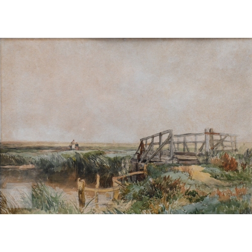 621 - E M Wimperis (British, 1835-1900) - 'Amberley, wild brooks', watercolour, signed with initials, 1888... 