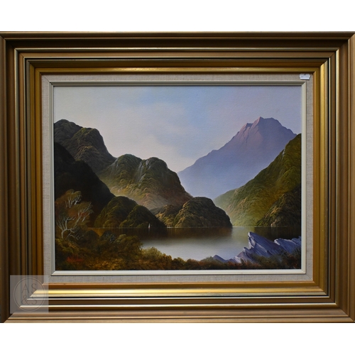 631 - Tim Wilson (New Zealand, 1954-2020) - Milford Sound, New Zealand, oil on canvas, signed lower left, ... 
