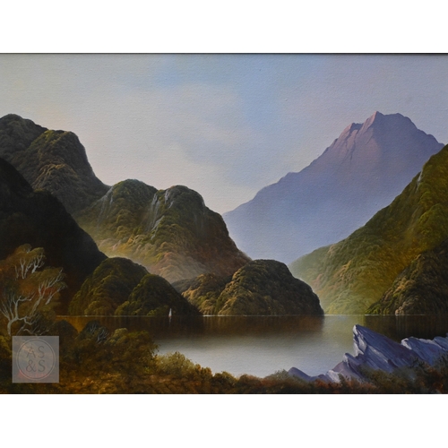 631 - Tim Wilson (New Zealand, 1954-2020) - Milford Sound, New Zealand, oil on canvas, signed lower left, ... 
