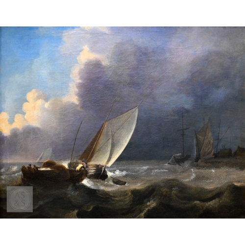 633 - Manner of Koekkoek - Setting out from the Dutch coast on a breezy day, oil on canvas, 54 x 68 cm