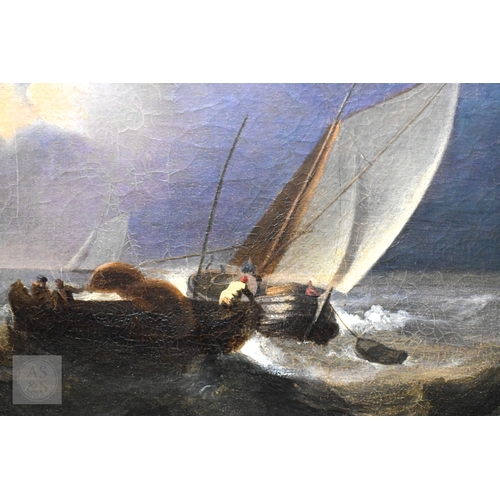 633 - Manner of Koekkoek - Setting out from the Dutch coast on a breezy day, oil on canvas, 54 x 68 cm