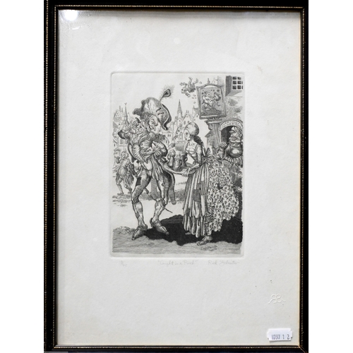 639 - Rick Schreiter (American, 20th century) - Four satirical cartoons in the manner of Hogarth - The you... 