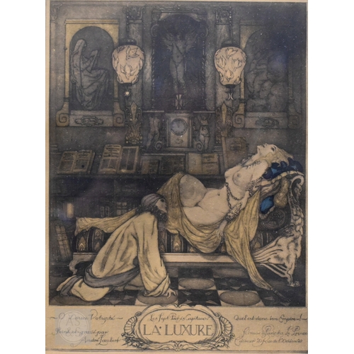 640 - André Lambert - A set of eight lithographs - 'Les Sept Peches Capitaux', including L'Avarice, L'Orgu... 