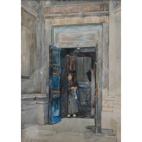 642 - Herbert Olivier (British, 1861-1952) - 'By the Church Porch', watercolour, signed and dated '91 lowe... 